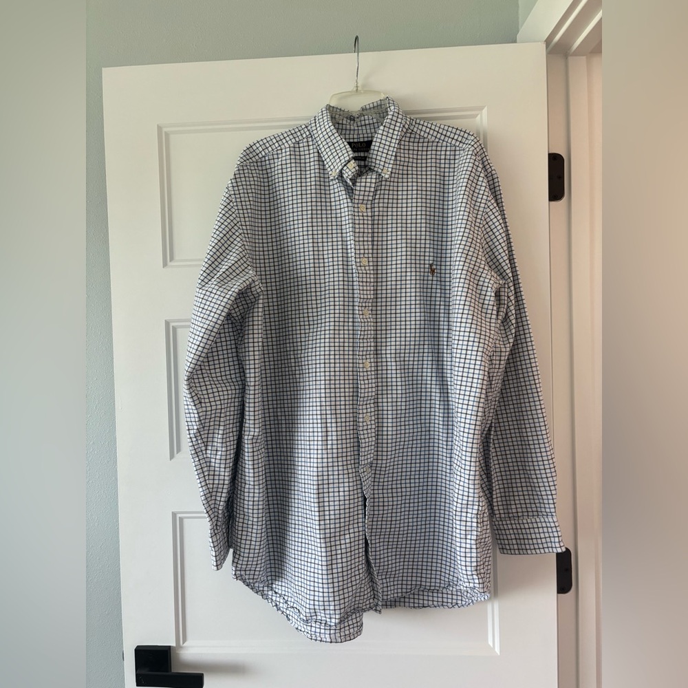 Ralph Lauren plaid button down size XLT long sleeves white blue black